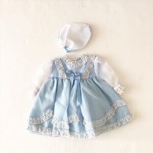 Vintage Darling creation frilly dress/hat set 18m